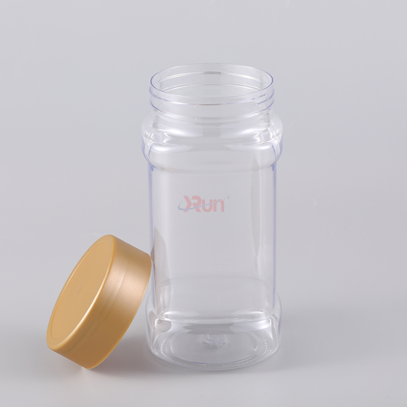 The production of PET jars for home use focuses on a sturdy plastic square jars featuring custom plastic caps and Aluminum foil induction liner.